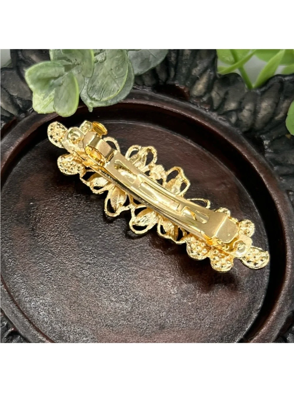 Gold Floral Clear Crystal Hair Clip barrette FINAL PRICE DROP